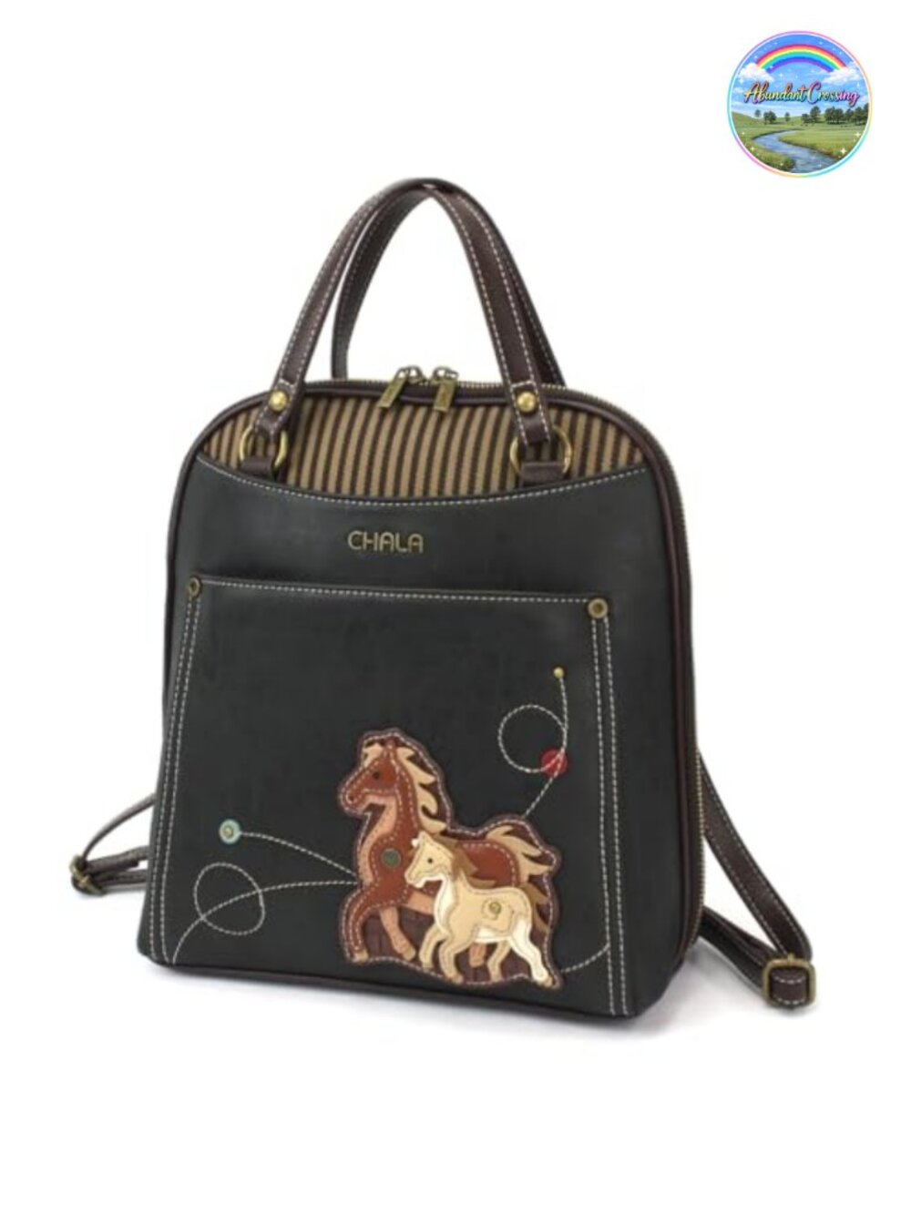 Convertible Backpack Purse Faux Leather Adjustable Strap Cute Horse Design
